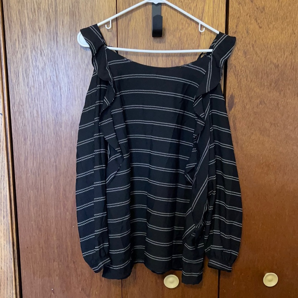 Black and white open shoulder blouse